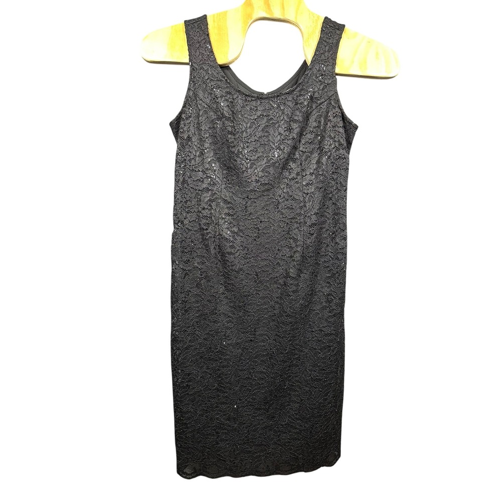 Dress Barn Womens Black Sequin Floral Lace Sheath Dress Size 14 Woman